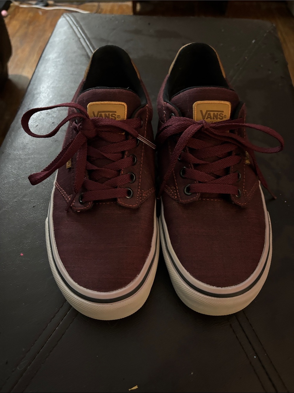 Vans Men’s Low-Top Sneakers in Burgundy with Tan Accents